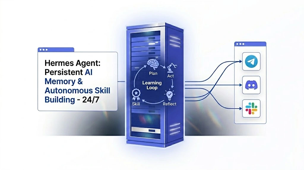 Hermes AI agent diagram showing persistent memory and multi-platform connections
