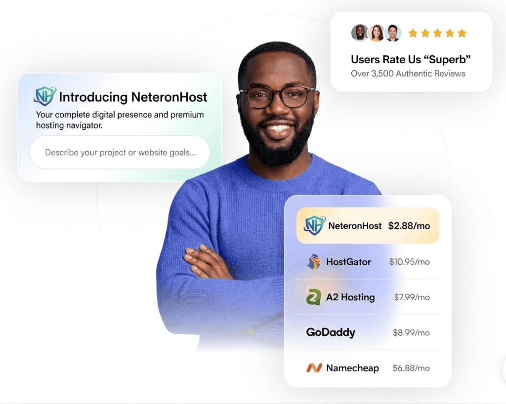 Neteronhost web hosting from $2.88/mo — rated superb with over 3,500 authentic reviews, beating HostGator, A2 Hosting, GoDaddy, and Namecheap on price